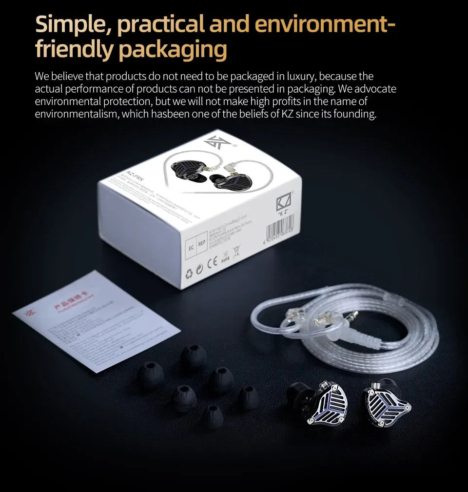 KZ PRX Fourth-Generation Planar Diaphragm Earphones HiFi Bass Earbuds Sport Monitor Headset with High-Purity Silver-Plated Cable