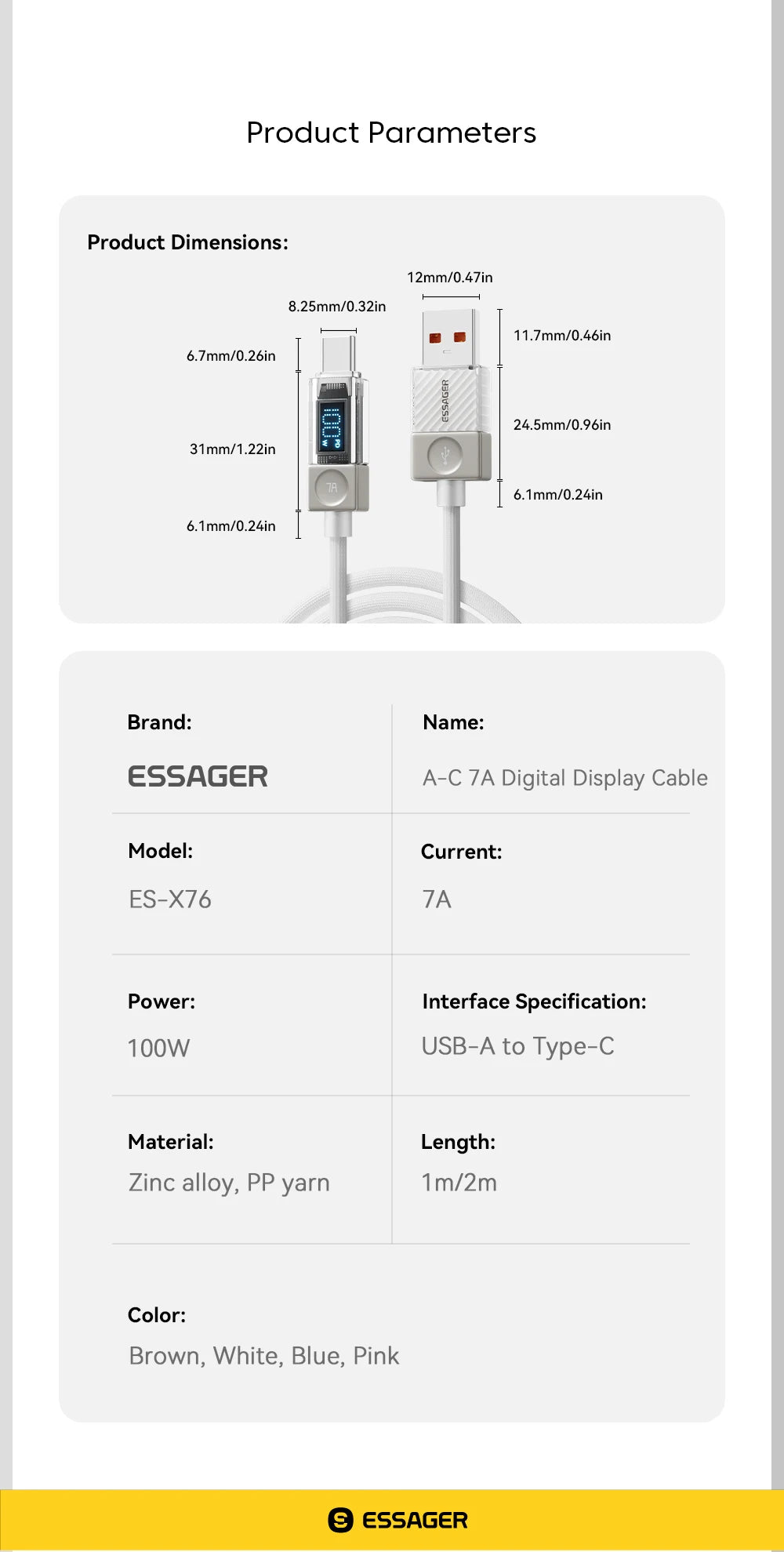 Essager 240W USB Type C Cable 100W PD 3.1 Fast Charging LED Display Charger Wire For MacBook iPhone Samsung Xiaomi iPad Laptop