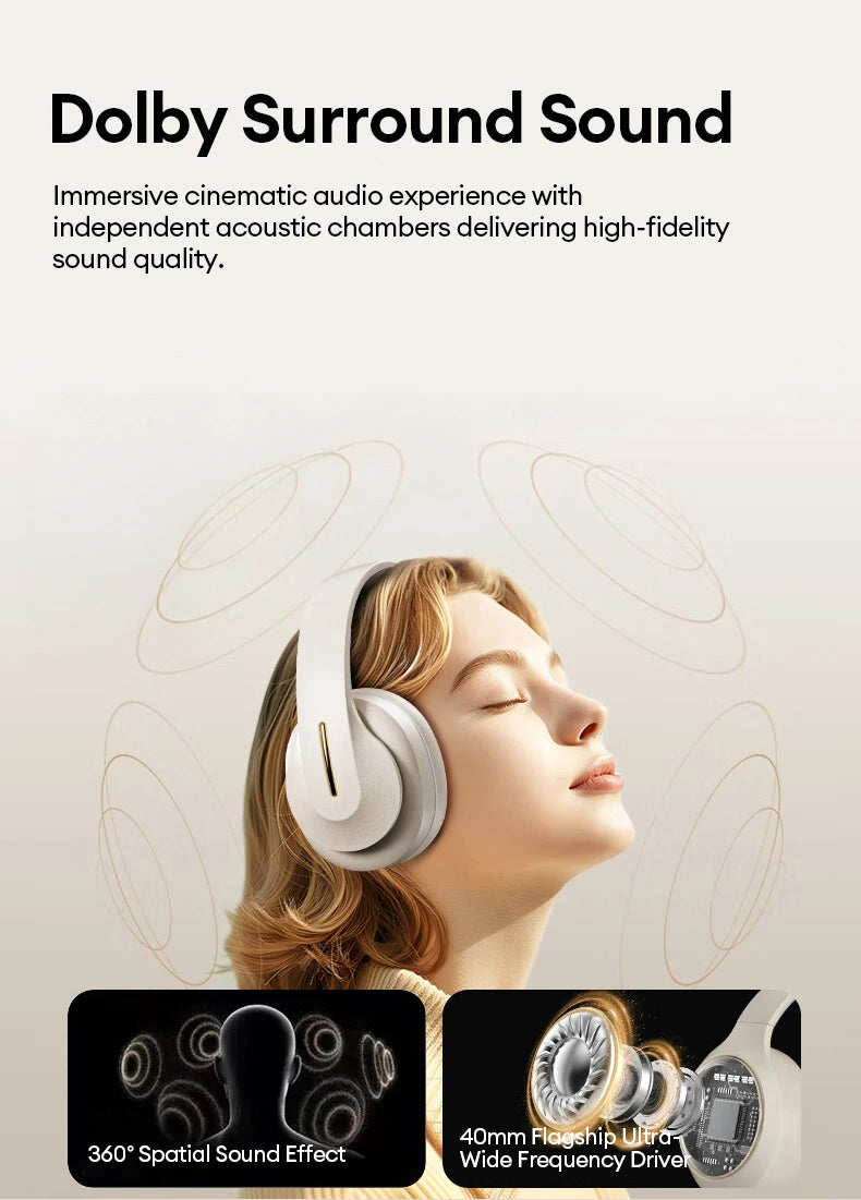 Lenovo LES-107 Wireless Over-Ear Bluetooth Sport Headphones Noise Cancelling Foldable Gaming Headset HiFi Bass Long Battery Life