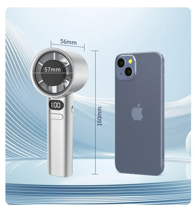 Handheld Fan High-Speed Portable Turbofan USB Rechargeable Electric Fan Digital Display 120 Speeds Infinitely Adjustable