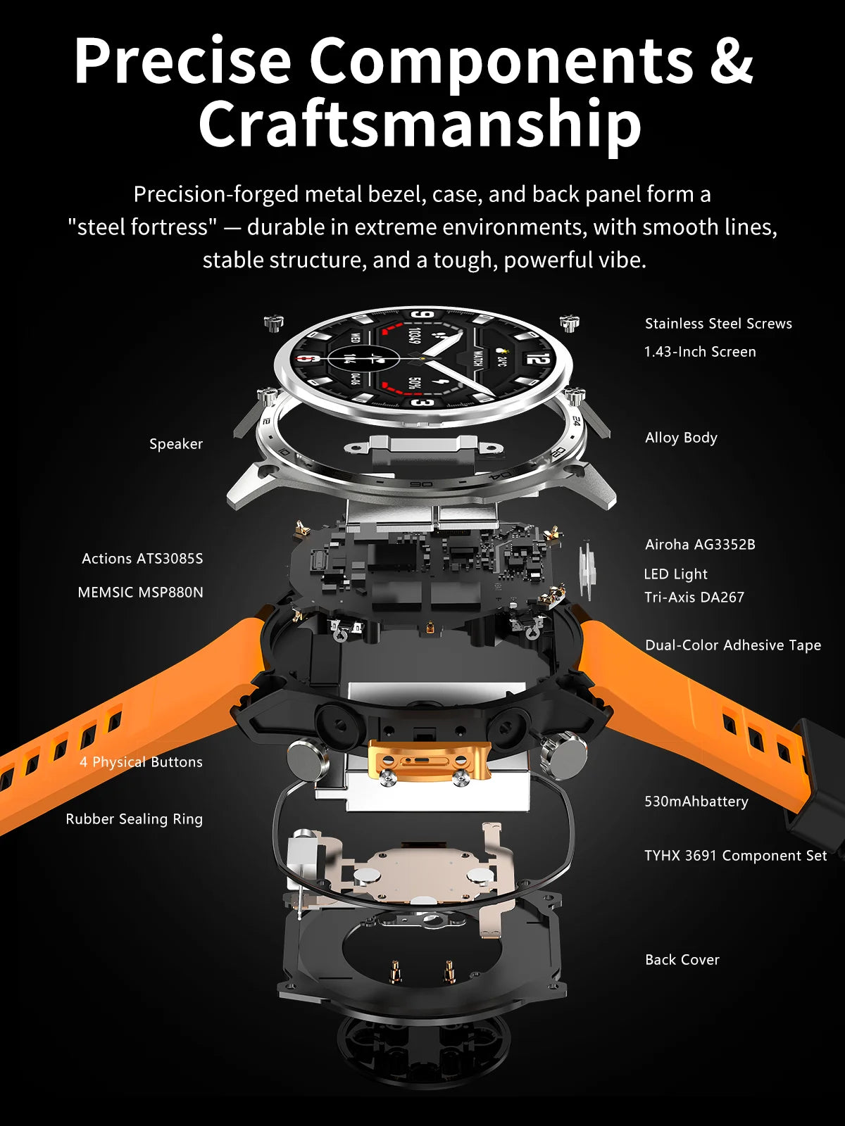 New Military Outdoor Smartwatch Built-in GPS Compass Altimeter 3ATM Waterproof 530mAh BT Call Watches Sports Smart Watch Men