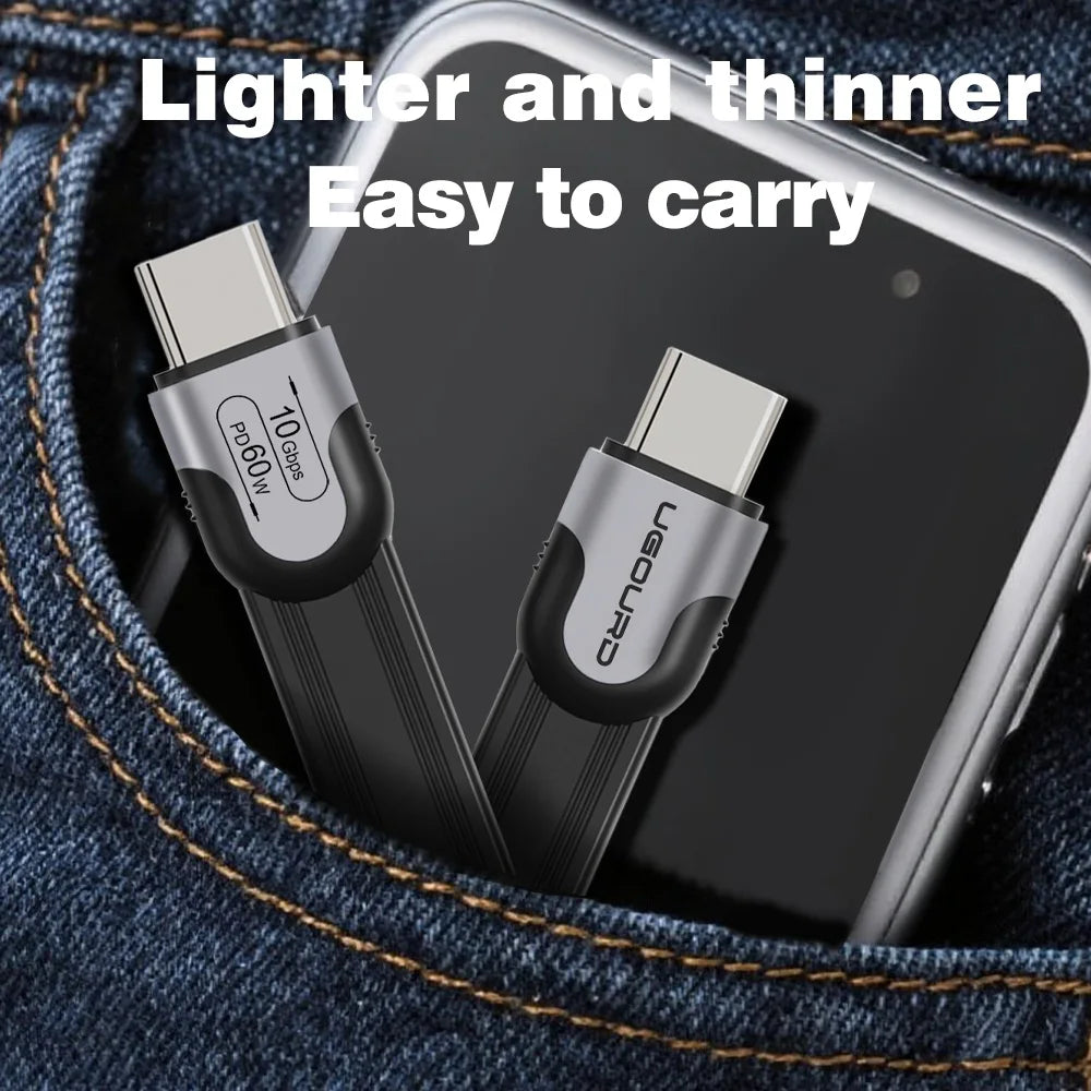 UGOURD USB A to C 10Gbps Cable USB C to Type C USB3.1/3.2 Gen2 Cable Data Transfer USB SSD Hard Disk Cable 60W 0.15m - 3m Flat