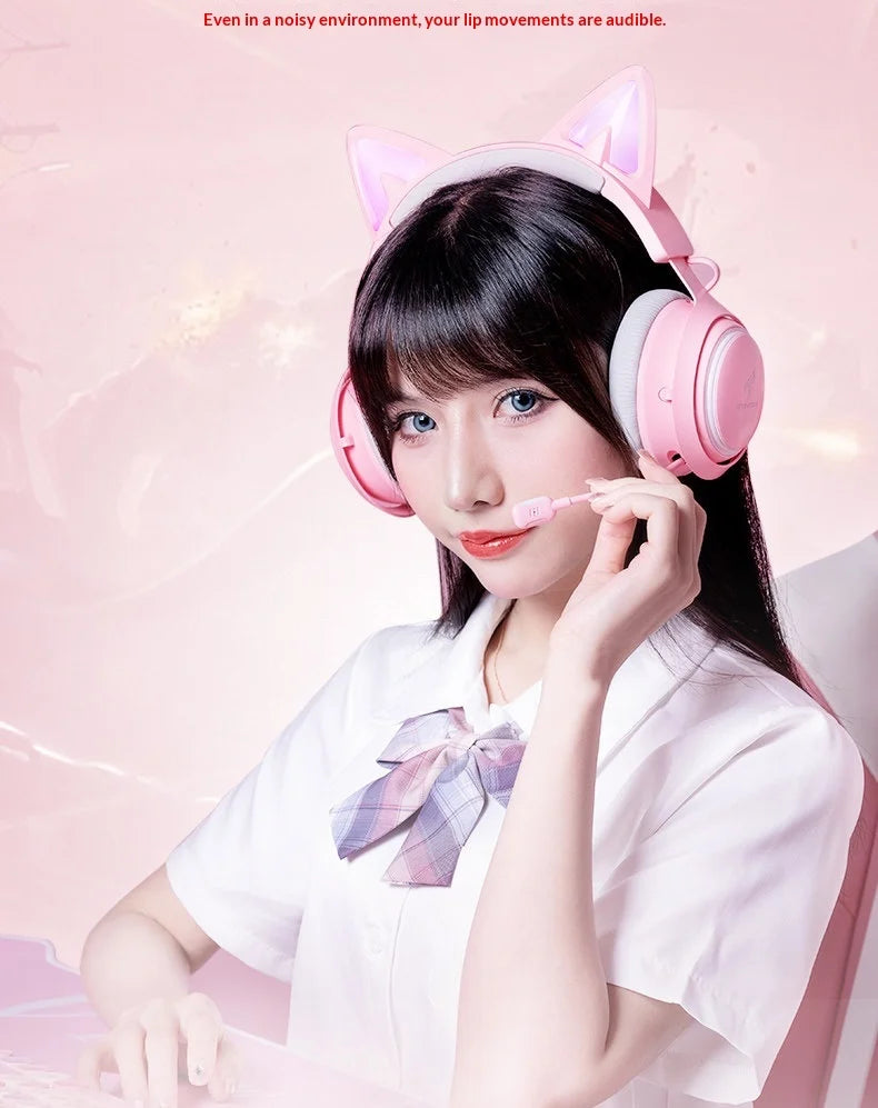 Somic GS510 Gamers Headphone With Microphone Cat Ears Rgb Light Colorful Cute Headset Noise Reduction Girl Gaming Earphones Gif