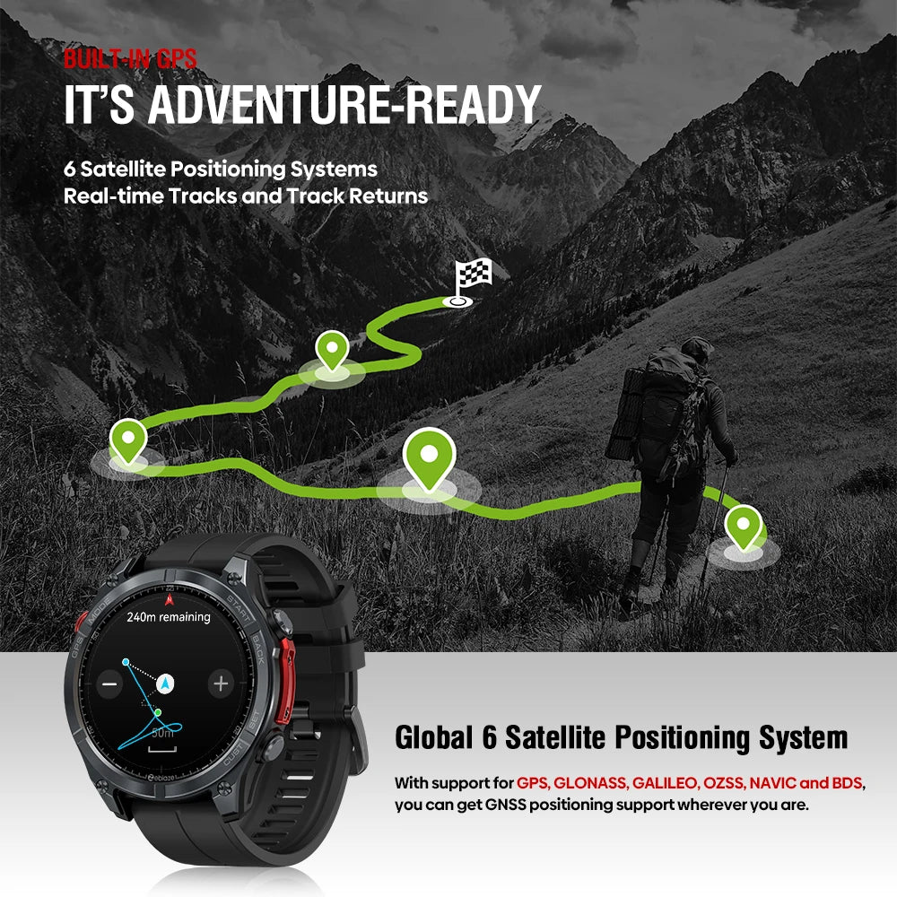 New Zeblaze Stratos 4 GPS Smart Watch 1.43'' AMOLED Display Built-in Flashlight Compass Barometric Altimeter 5 ATM Smartwatch