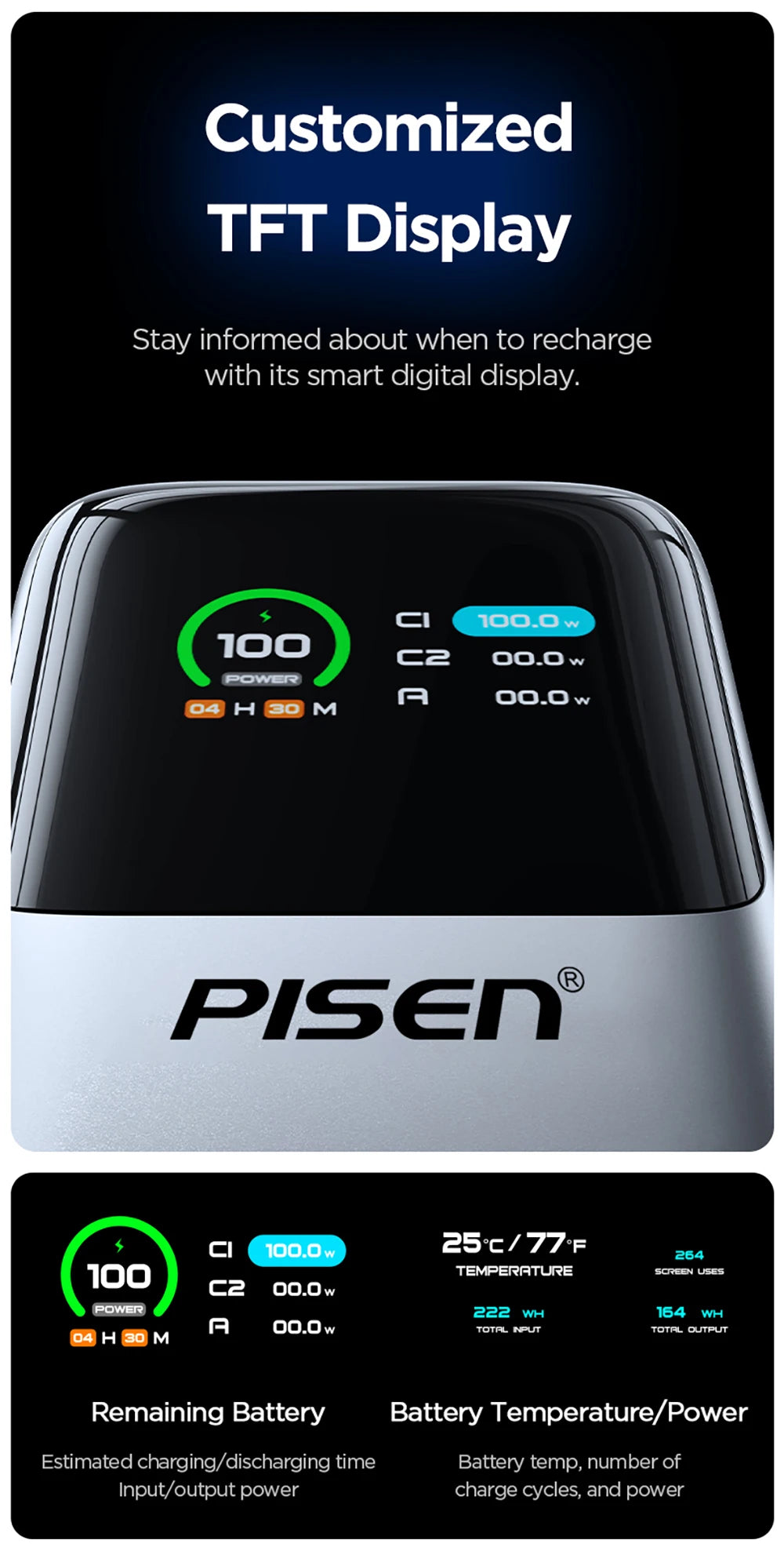 PISEN 240W Power Bank With Fast Charging Cable 27000mAh Portable PD3.1 CCC Powerbank for Laptop Notebook iPhone External Battery