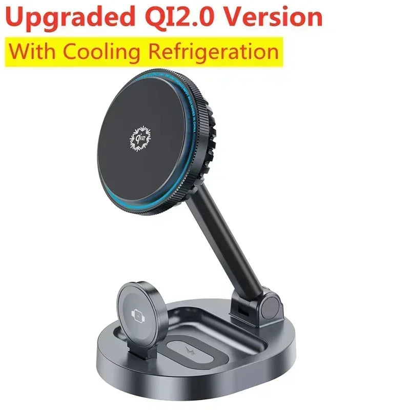 VIKEFON 3 in 1 qi2 Ice Cooling Magnetic Wireless Charger For Magsafe iPhone 16-12 Apple Watch 9 8 7 AirPods Pro2 Fast Charging