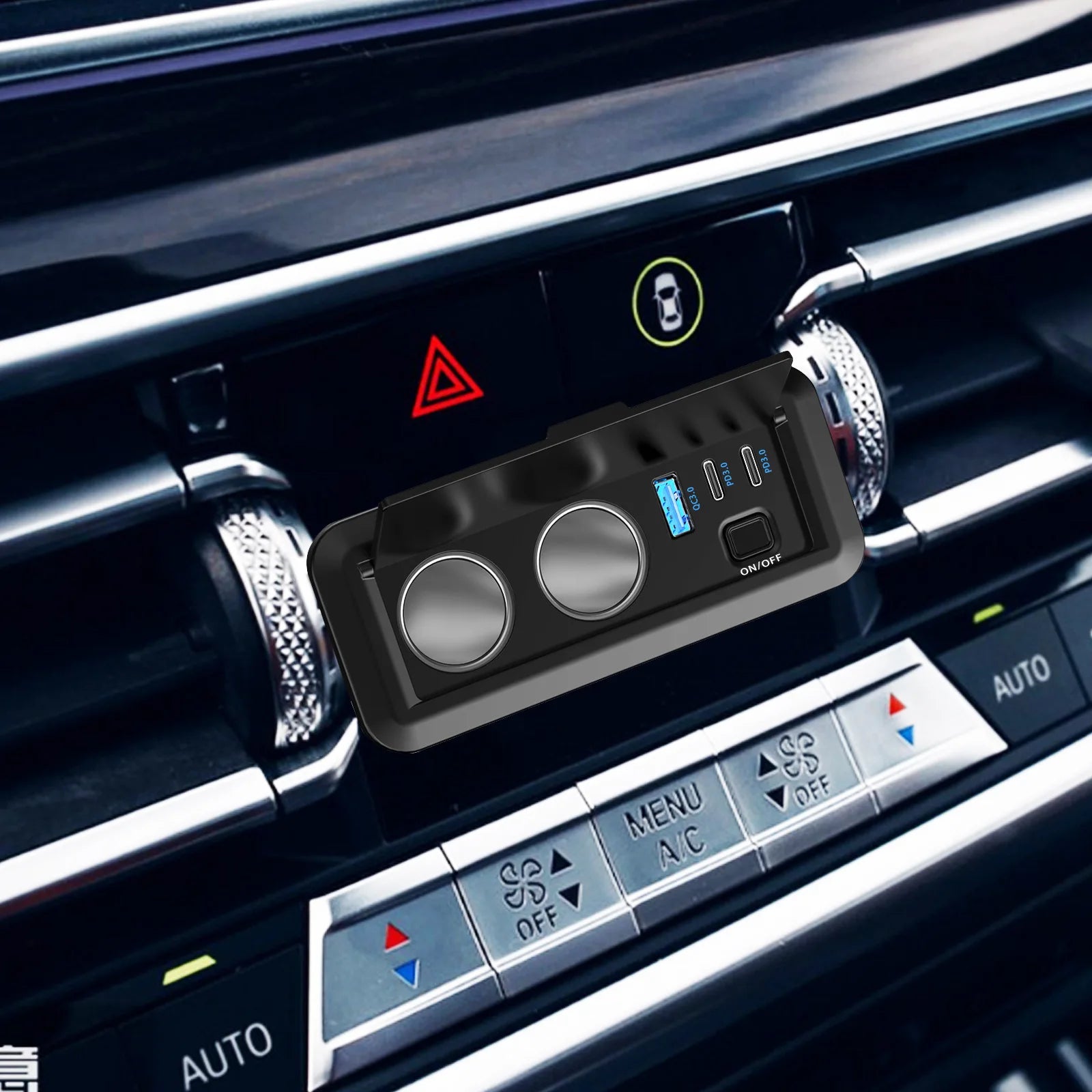 12V 3 Port Car Cigarette Lighter Socket Dual PD3.0 USB Outlet Car Charger Port with ON-OFF Switch for Marine Bus Boat Marine RV
