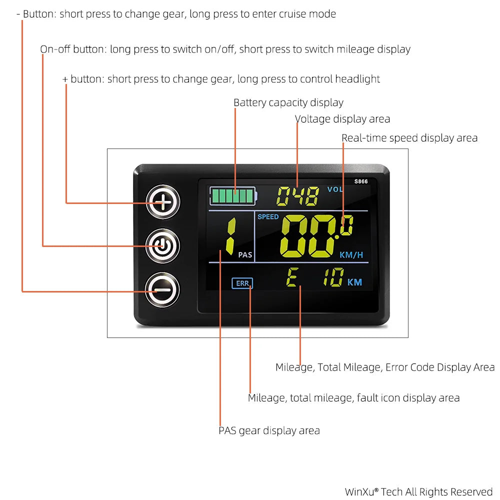 36V 48V 60V 25A 500W 750W E-bike Brushless Motor Sine Wave Controller S866 LCD Color Display for Electric Mountain Bike Scooter