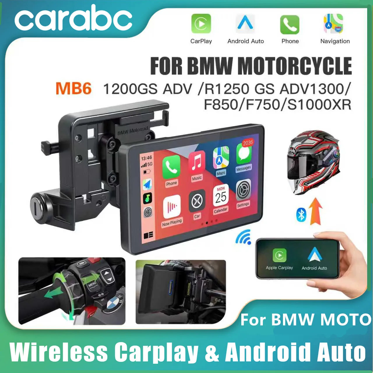CARABC 6" MB6 Motorcycle Navigation Wireless Carplay Android Auto For BMW  R1300GS S1000 XRF750GS XR M1000 R1200GS R1250GS