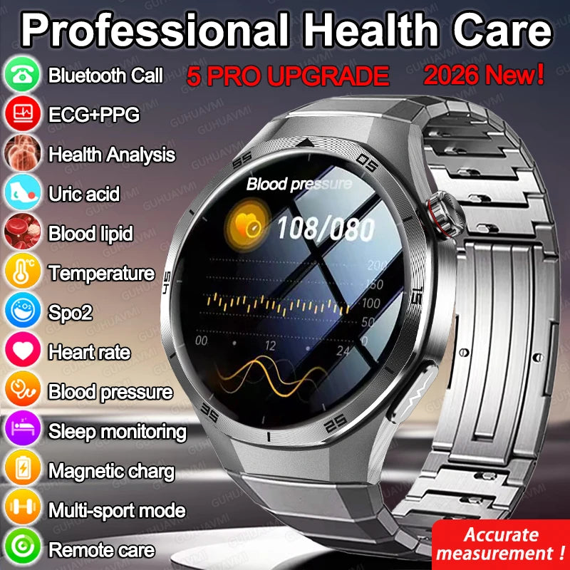 2026 Health Nursing Grade New Blood pressure Smart Watch Men Lipid Uric Acid Tracker ECG+PPG Clock HD Call NFC Smartwatch Women