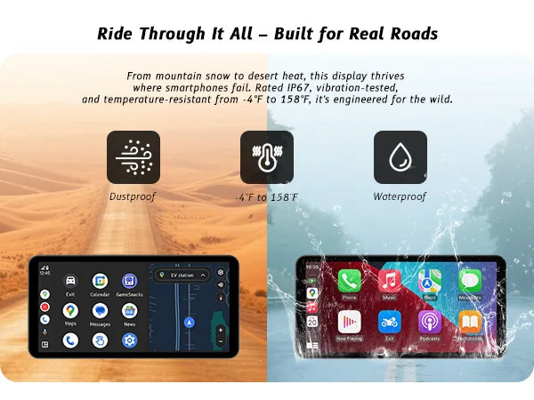 6-Inch Motorcycle Smart Display – Wireless CarPlay & Android Auto | Bluetooth Voice Control | IP67 Waterproof | HD Touchscreen |