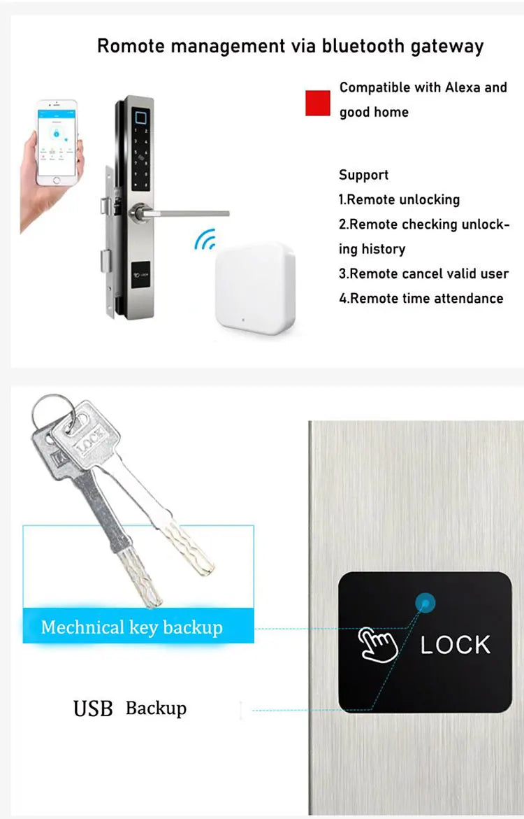 ZHDCOOKEY Electronic European Waterproof Bluetooth TTlock Fingerprint IC Card Password Digital Smart Door Lock For Aluminum Door
