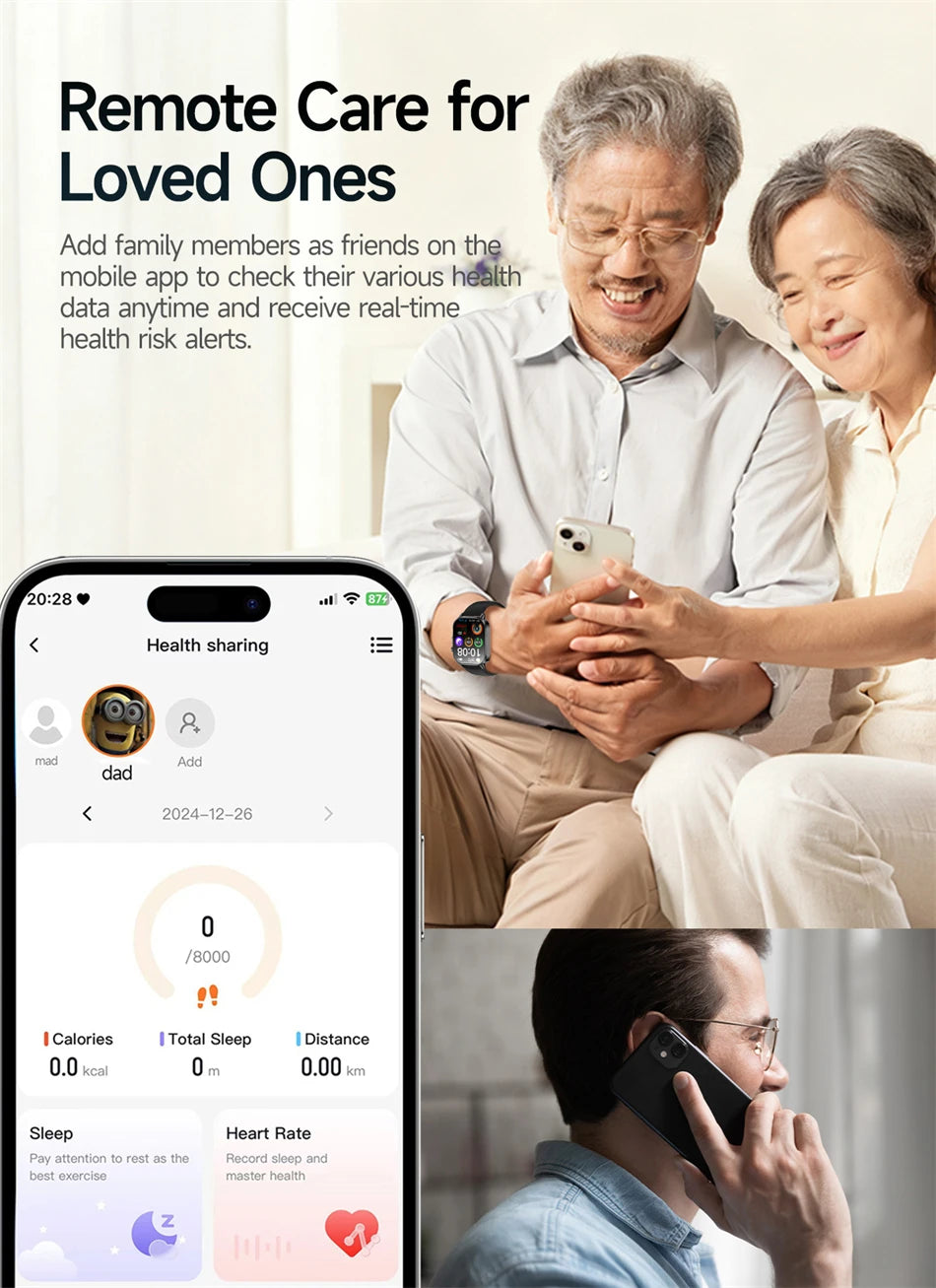 2026 New Health Nursing Grade Smart Watch Men Blood Lipid Uric Acid Tracker ECG+PPG Clock Bluetooth Call Smartwatches Men Women