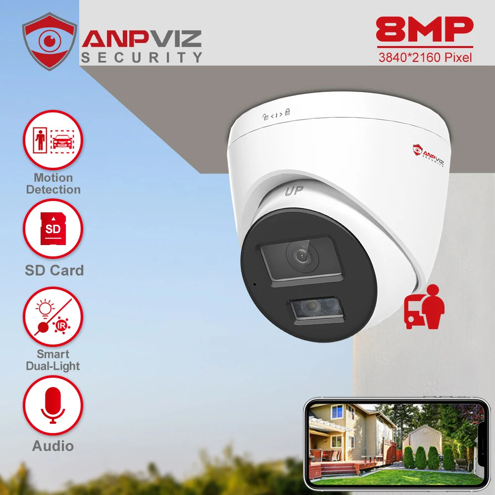 Anpviz 8MP 4K PoE IP Camera Outdoor Security Camera Color Night Vision Smart Motion Detection One-way Audio CCTV Camera H.265+
