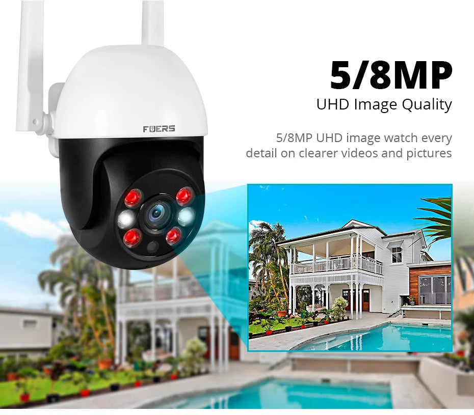 Fuers 8MP 4K IP Camera Outdoor Home Security Auto Tracking AI Human Detection WIFI CCTV Surveillance Camera Work With Tuya Smart