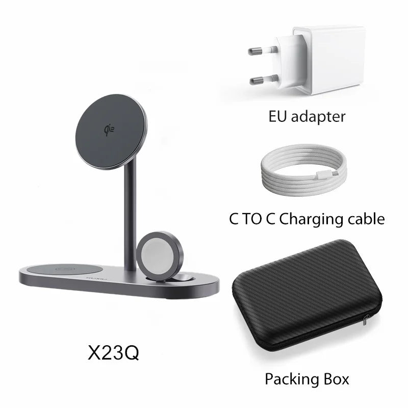 KUXIU X23Q Qi2 Foldable Magnetic Wireless Charger Station 25W Fast Charging For iPhone 17 16 15 14 13 Serie,Apple Watch,AirPods