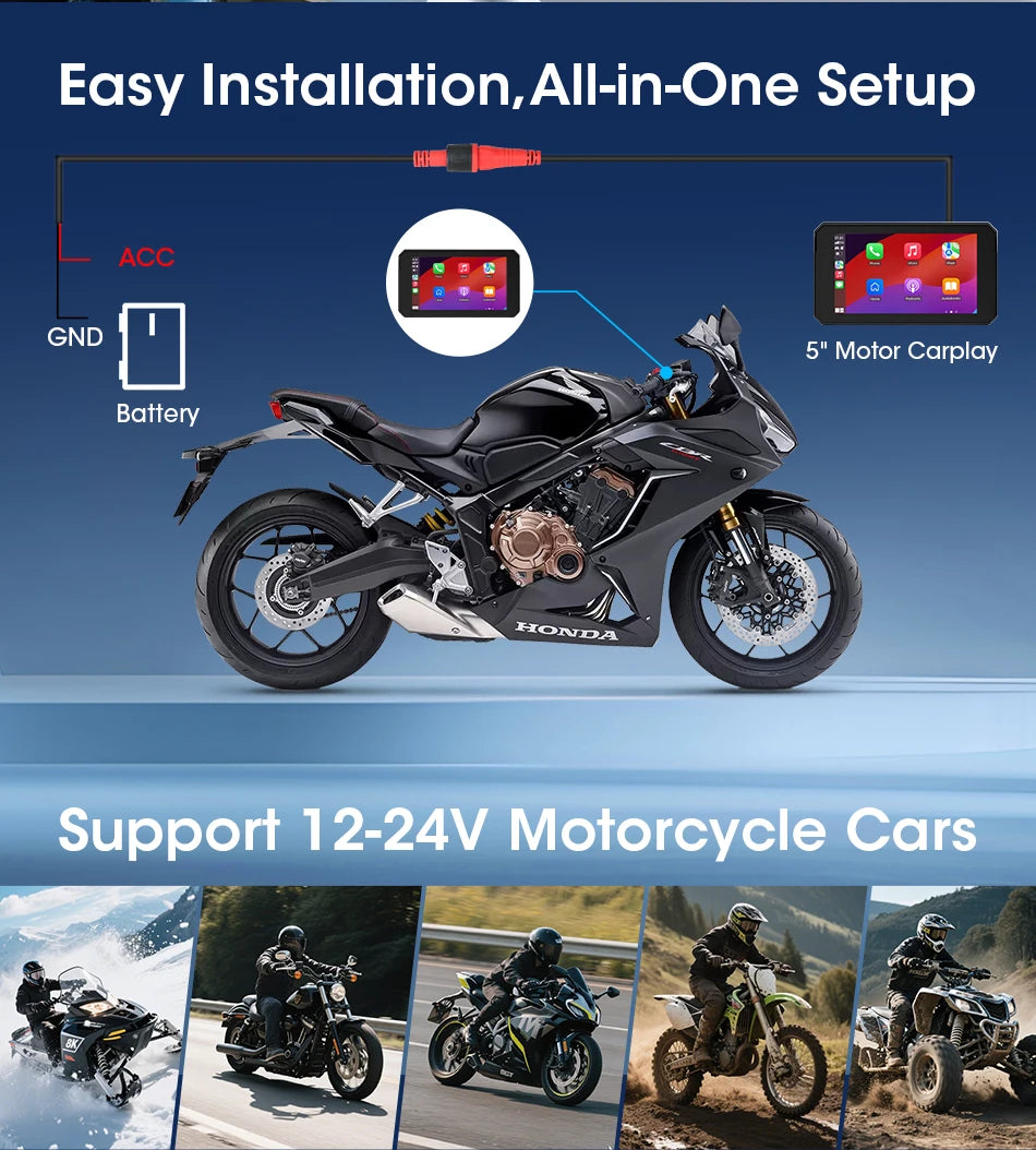 Jansite Dual Bluetooth Motorcycle Carplay Screen Navigation GPS Display IP67 Waterproof Support Helmet Intercom Moto Accessories