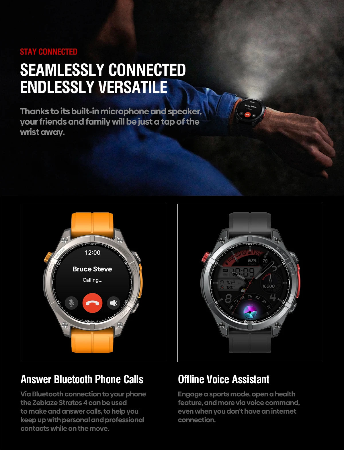 New Zeblaze Stratos 4 GPS Smart Watch 1.43'' AMOLED Display Built-in Flashlight Compass Barometric Altimeter 5 ATM Smartwatch