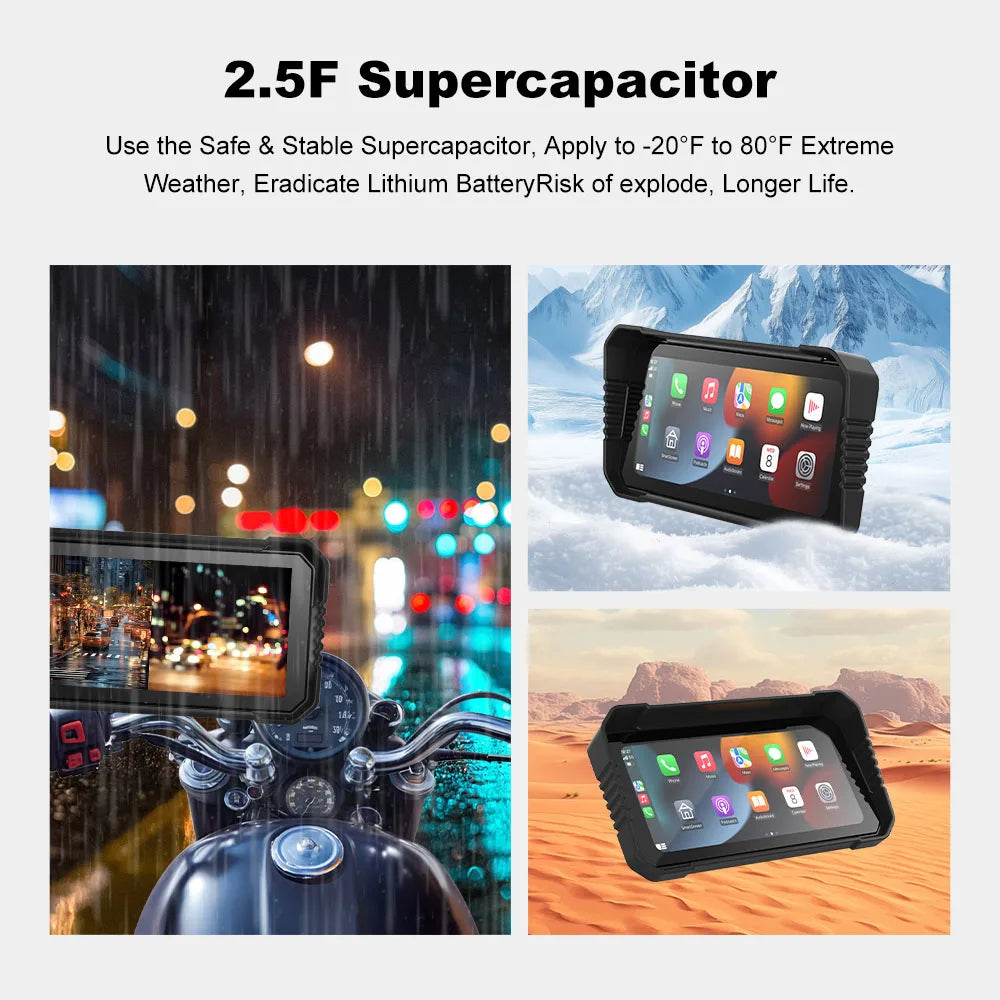 Freedconn Wireless CarPlay Android Auto 6.25 inch Carplay Motorcycle DVR Navigation GPS Digital Dashboard Display Screen