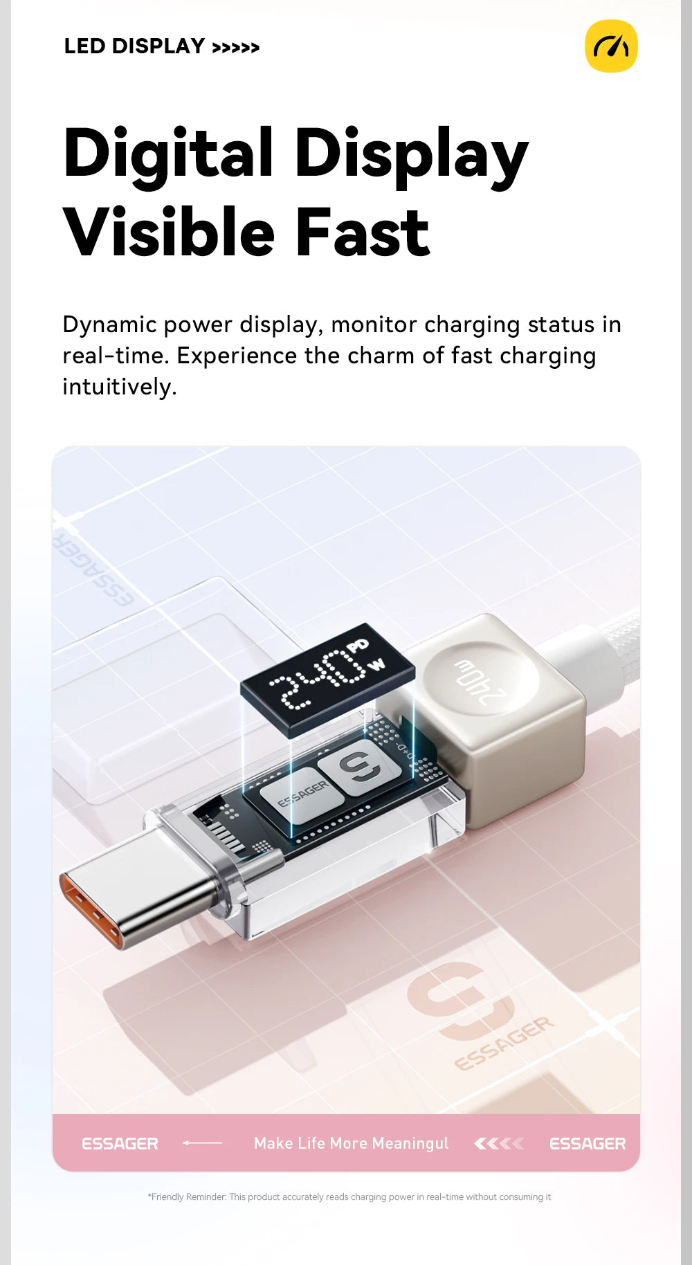 Essager 240W USB Type C Cable 100W PD 3.1 Fast Charging LED Display Charger Wire For MacBook iPhone Samsung Xiaomi iPad Laptop