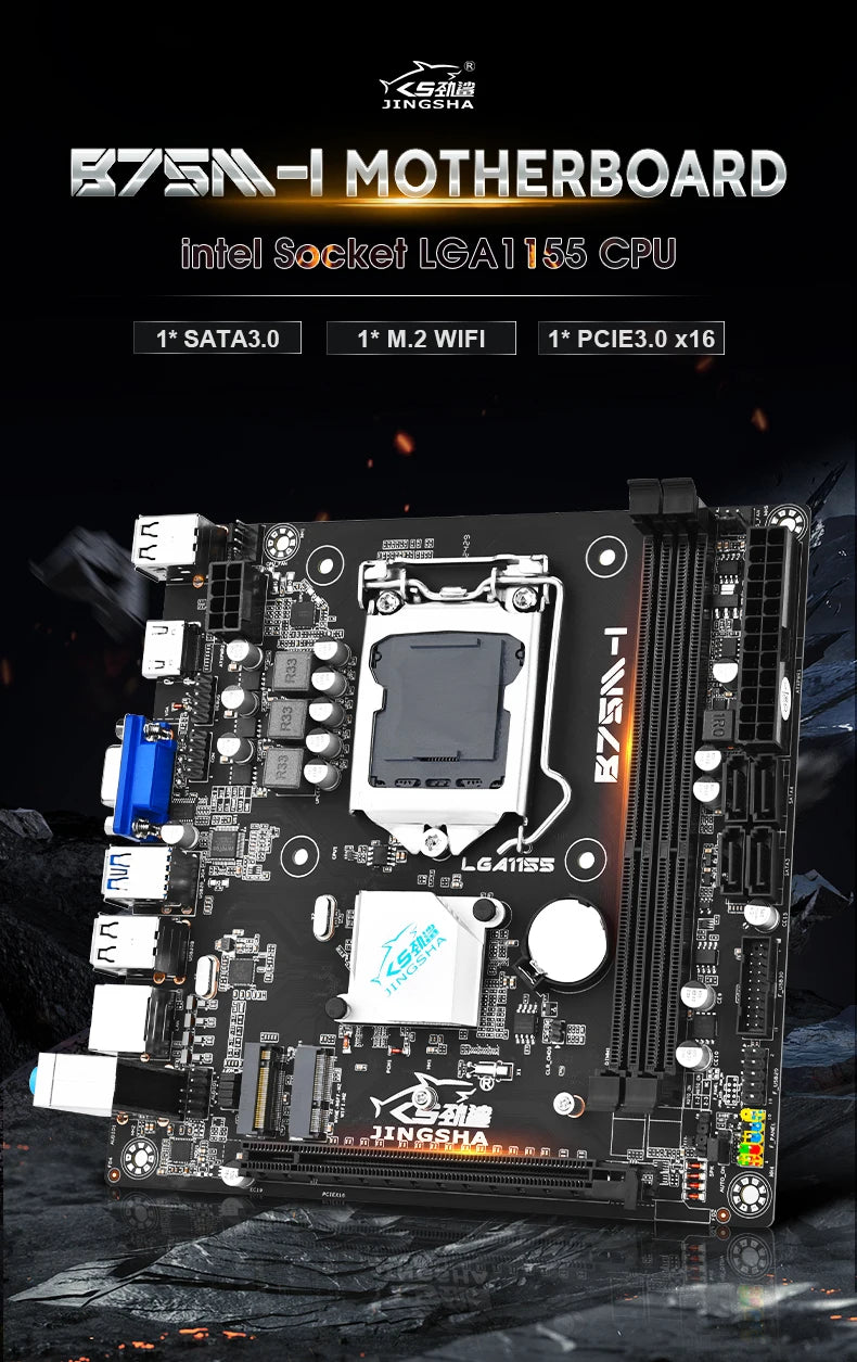 B75 M-I mini ITX Desktop Motherboard LGA 1155 Set with Core I5 3570 CPU 8GB (2*4GB)1600MHz DDR3 PC Memory and Cooler Kit Set b75