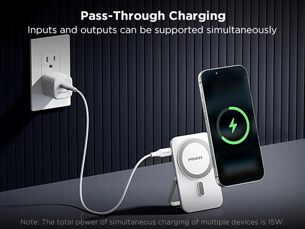 PISEN Magnetic Wireless Power Bank 5000mAh With Foldable Stand Fast Charging Portable Charger Bank For MagSafe iPhone Samsung