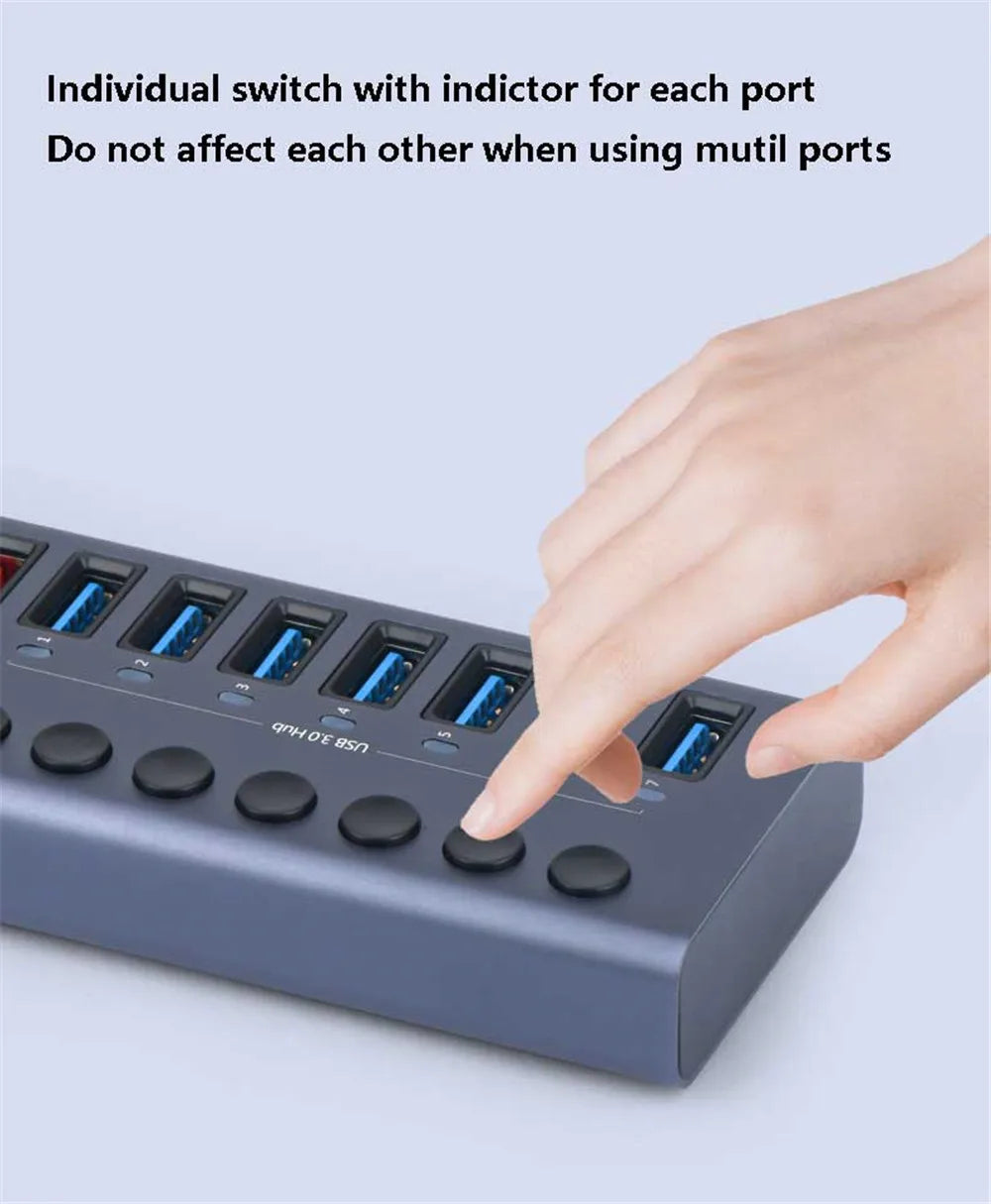 MZX 10/7/4-Port USB 3.0 A Hub Aluminum Multi-Hub Splitter Concentrator Extensior Dock Switch Adapter for PC Laptop Accessories