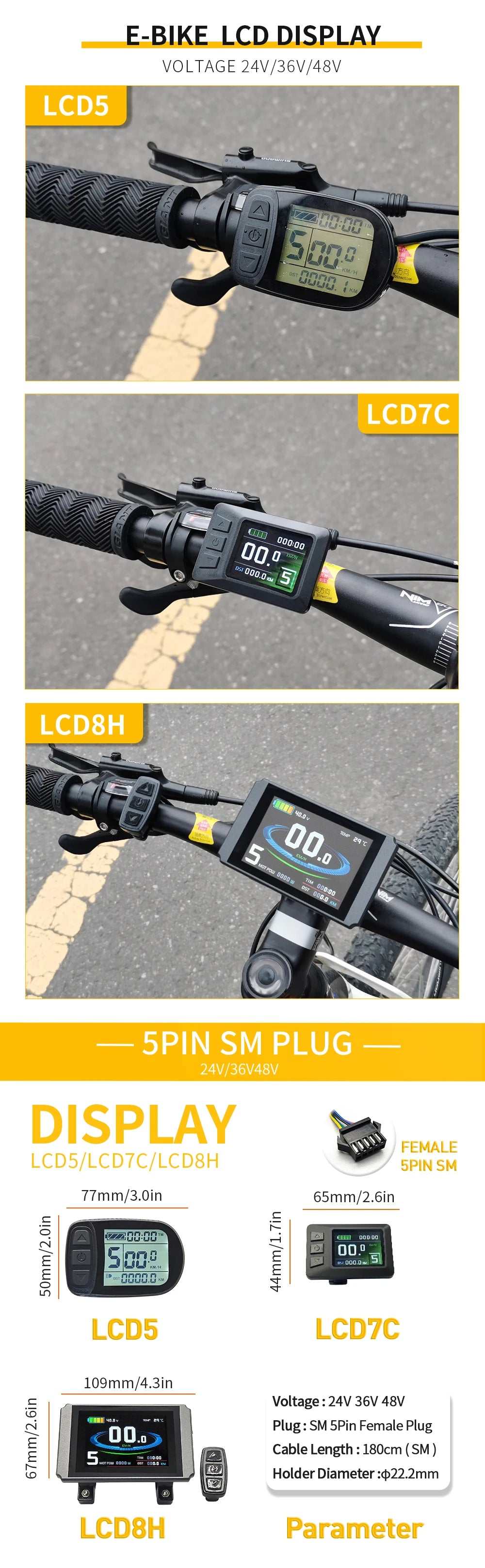 KT Ebike 30A 35A 50A 1000W 1500W 3000W Controller and Display 36V/48V LCD5 LCD7C LCD8H Electric Bicycle Bike Display Controller