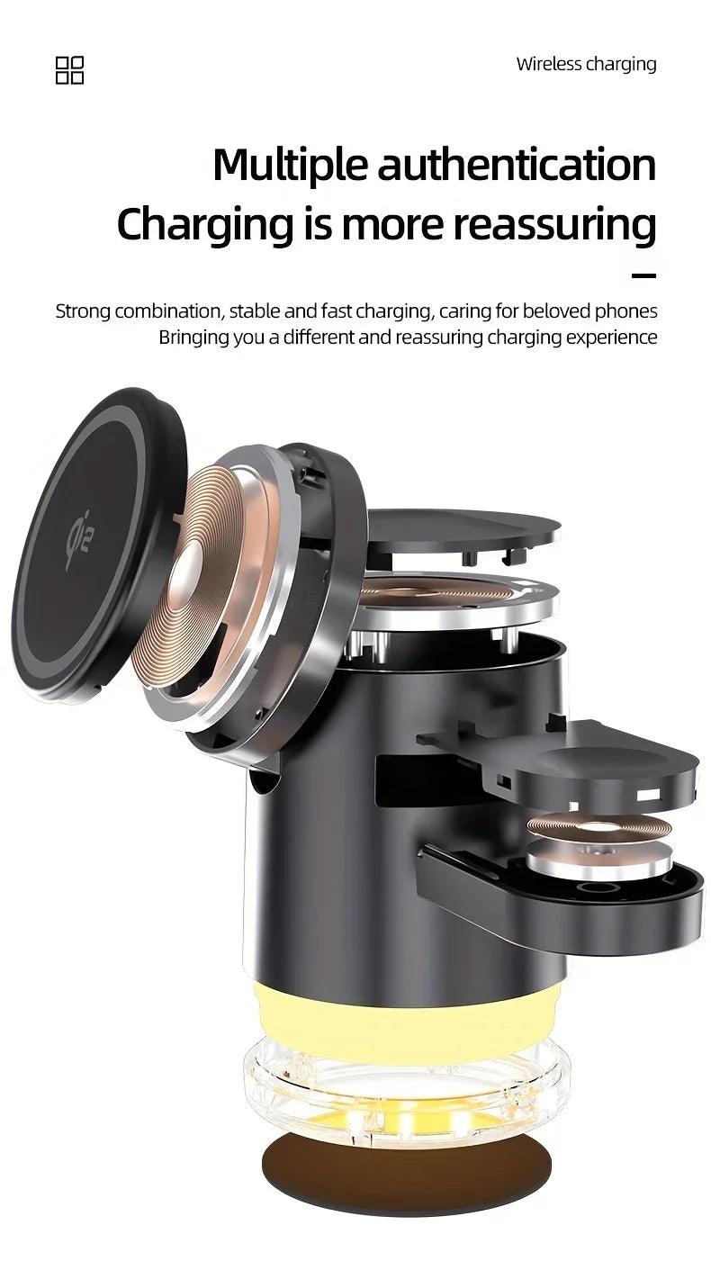4 in 1 Foldable Fast Charging Station Qi2 15W Magnetic Wireless Charger for Magsafe iPhone16/15/14/13/12 Apple Watch AirPods Pro