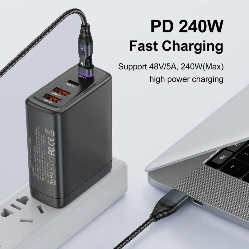 240W 6 in 1 PD3.1 Magnetic Cable Micro USB C to Type C Cable 6A Fast Charging for Macbook iPad iPhone 17 16 Samsung Xiaomi