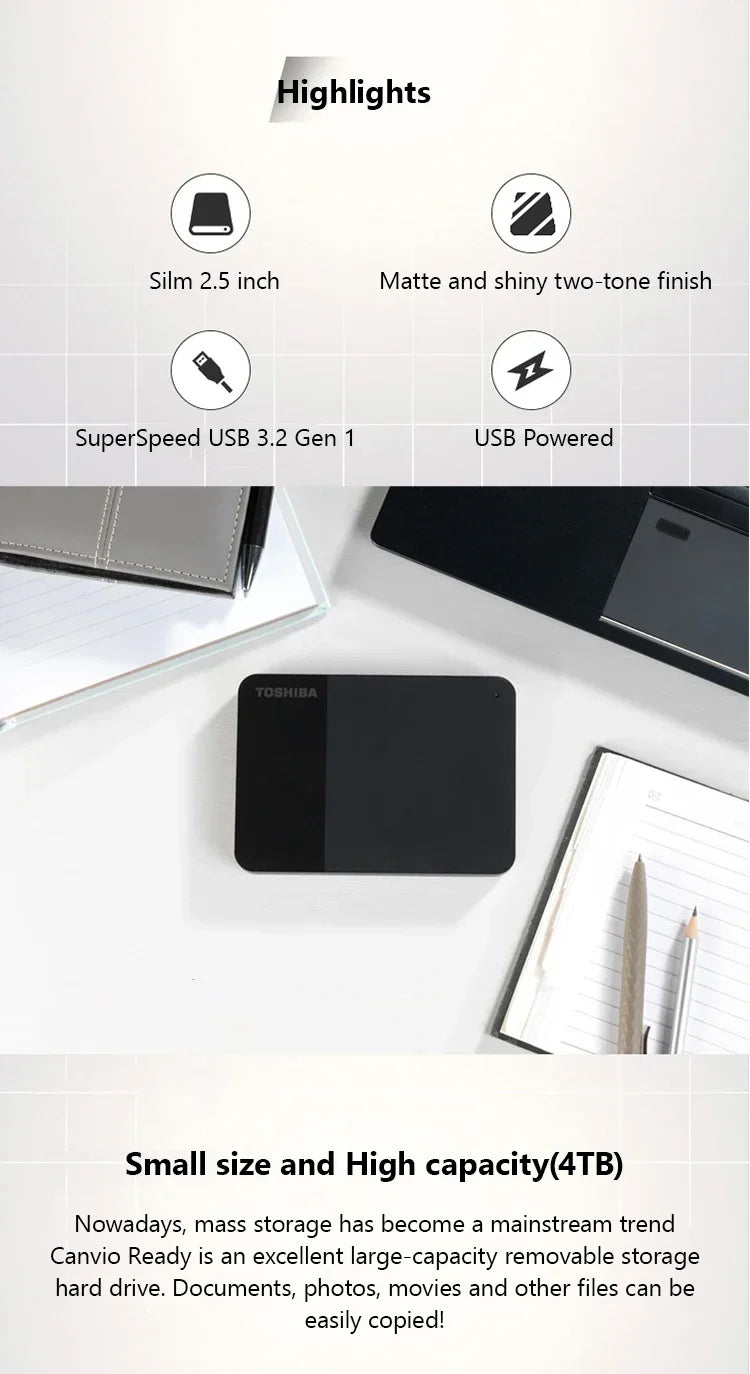 A3  A5 HDTB410YK3AA Canvio Basics For Toshiba 500GB 1TB 2TB Portable External Hard Drive USB 3.0, Black