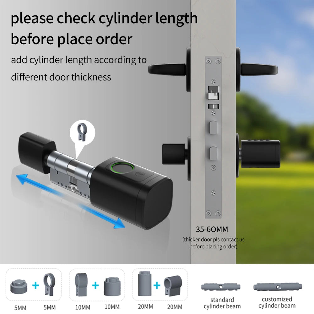 TTLock/ Tuya Bluetooth Smart Fingerprint Digital Cylinder Lock with APP/Password/RFID Card/Key unlock V1 Adjustable Length