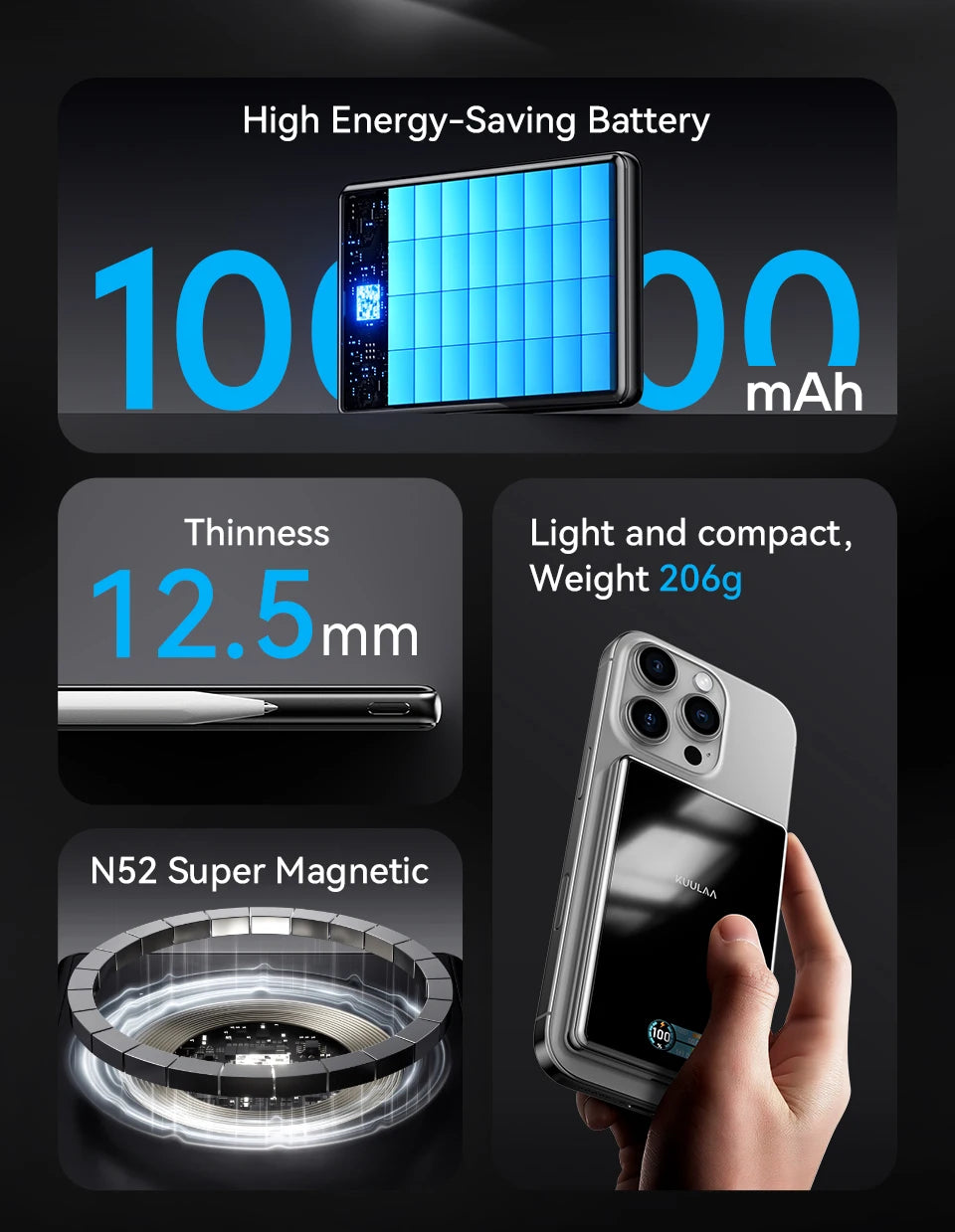 KUULAA Qi2 Magnetic Power Bank 10000mAh PD20W Portable Charger Wireless External Battery for iPhone17 16 15 14 Pro Max Powerbank