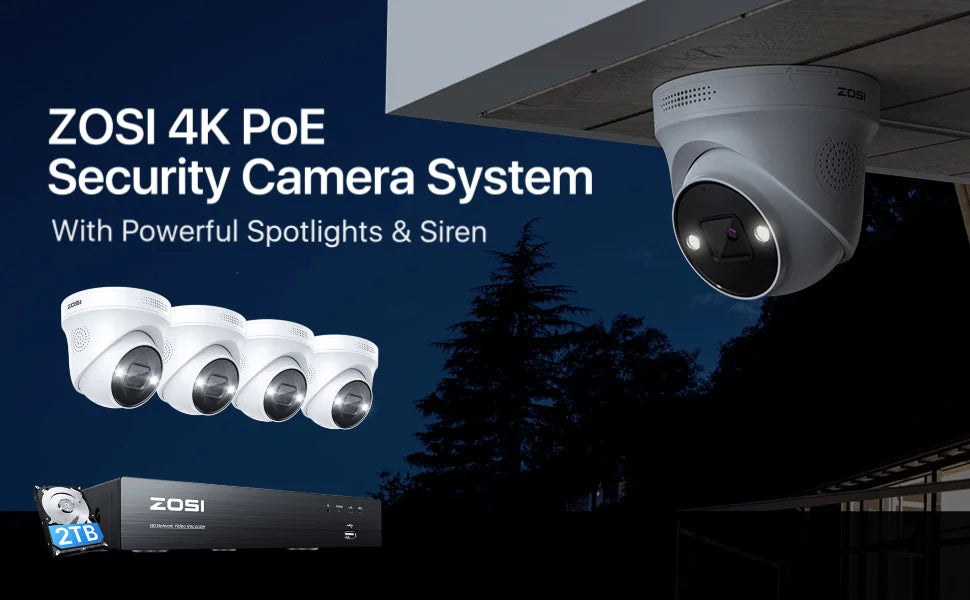 ZOSI 4K 8MP 5MP POE Video Surveillance Kit 8CH H.265 Home CCTV NVR Set Color Night Vision AI Detection IP Security Camera System
