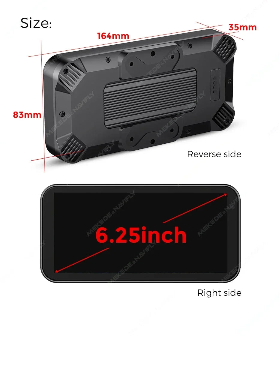 NaviFly 6.25" Motorcycle Wireless CarPlay Moto Android Auto Portable Digital Dashboard Navigation Display Optional DVR TPMS