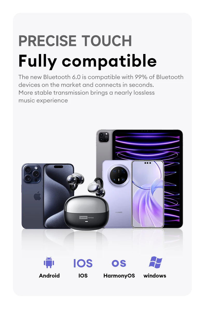 Lenovo LE302 OWS Ear Clip Earphones Wireless Bluetooth 6.0 Headset HD Call Touch Control Earbuds Low latency Gaming Headphones