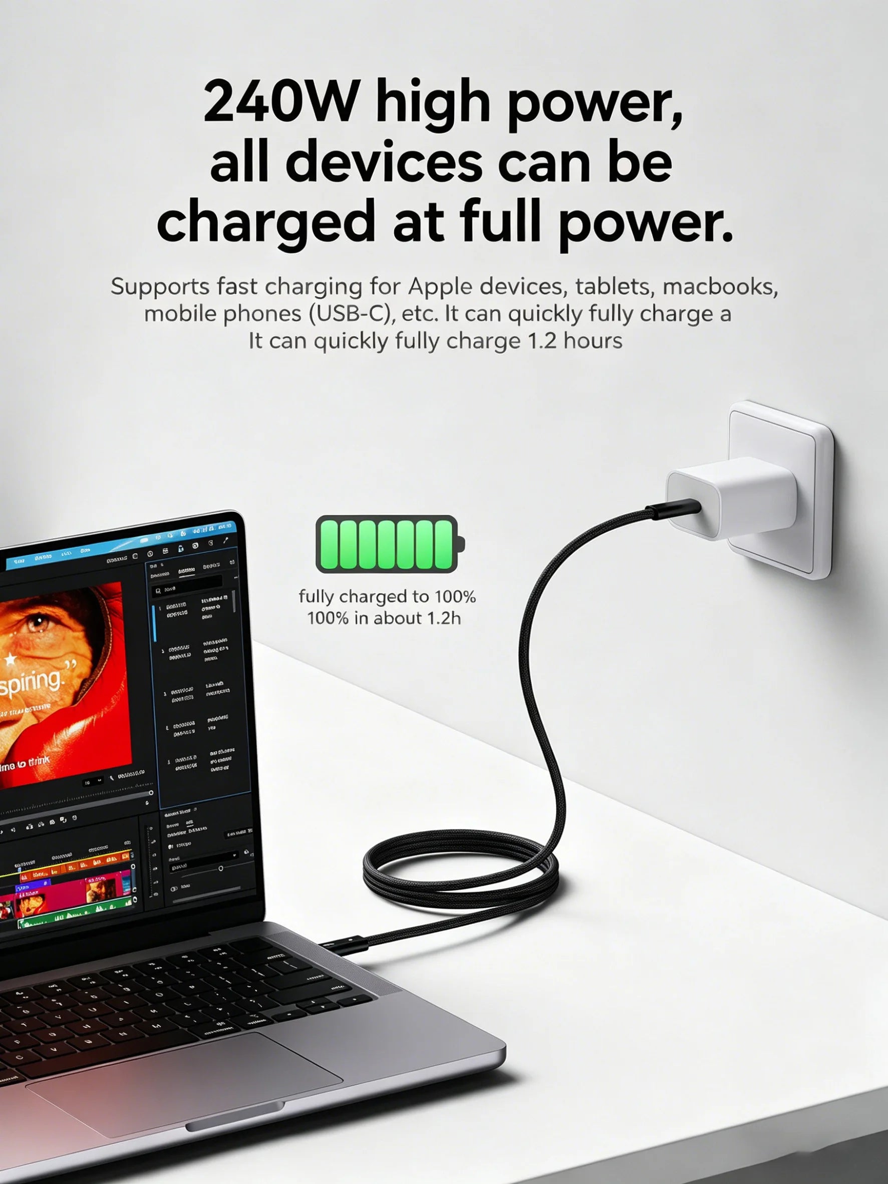 HANNUO PD 240W Fast Charging USB C to C Cable Thunderbolt 5 Cable 120Gbps Data Transfer 16K Video for iPhone 16 17 Macbook Pro