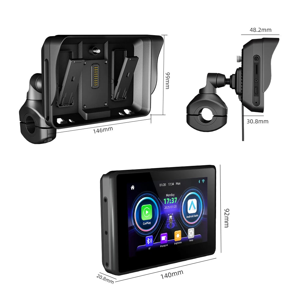 EKIY 5.0" Wireless CarPlay Moto Android Auto Portable Digital Motorcycle Dashboard GPS Navigation Screen For BMW R1200GS R1250GS
