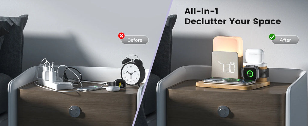7-in-1 MagSafe Alarm Clock Charger-Wireless Station for iPhone 12-16/Samsung/Xiaomi/Huawei/Apple Watch/AirPods with Night Light