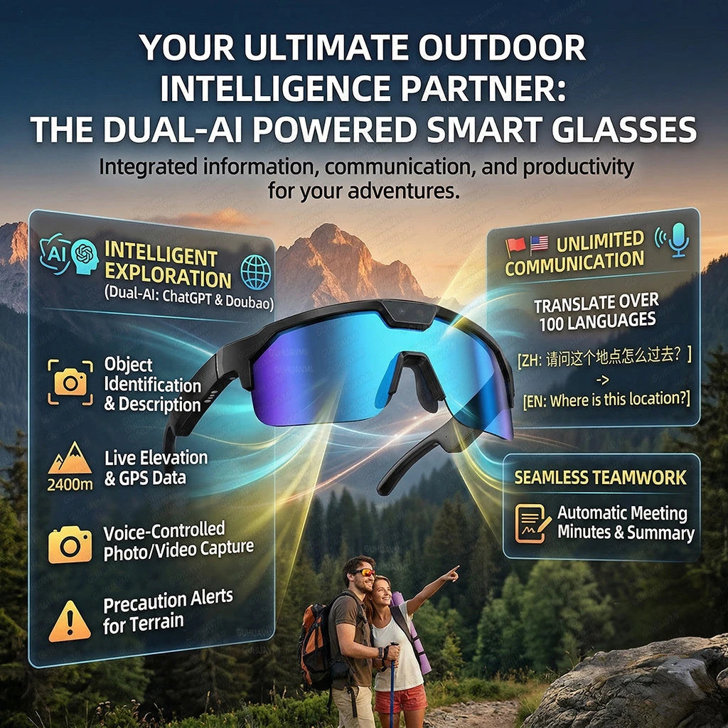 2026 New AI Sport Cycling Smart Glasses 80MP Camera 1200P HD Video Bluetooth 5.3WiFi Open Ear Riding Speaker Real-Time Translate