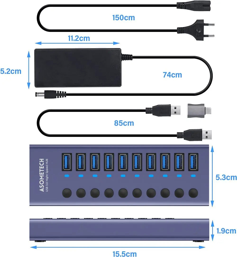 4/7/10 Ports Hub Usb 3 0 Multi USB Splitter with Switch Power Adapter Multi usb Extender for Laptop Accessories MacBook Splitter