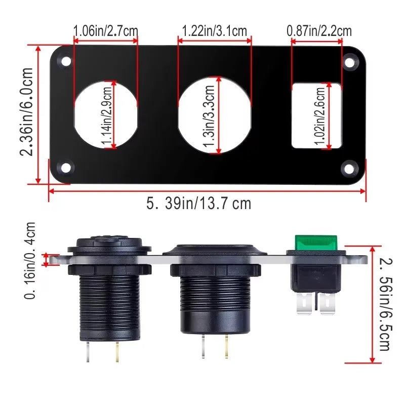 12/24V USB C Outlet Panel Cigarette Lighter Socket Dual USB Car Charger Socket Adapter QC 3.0 Car Fast Charge for Bus RV Boat