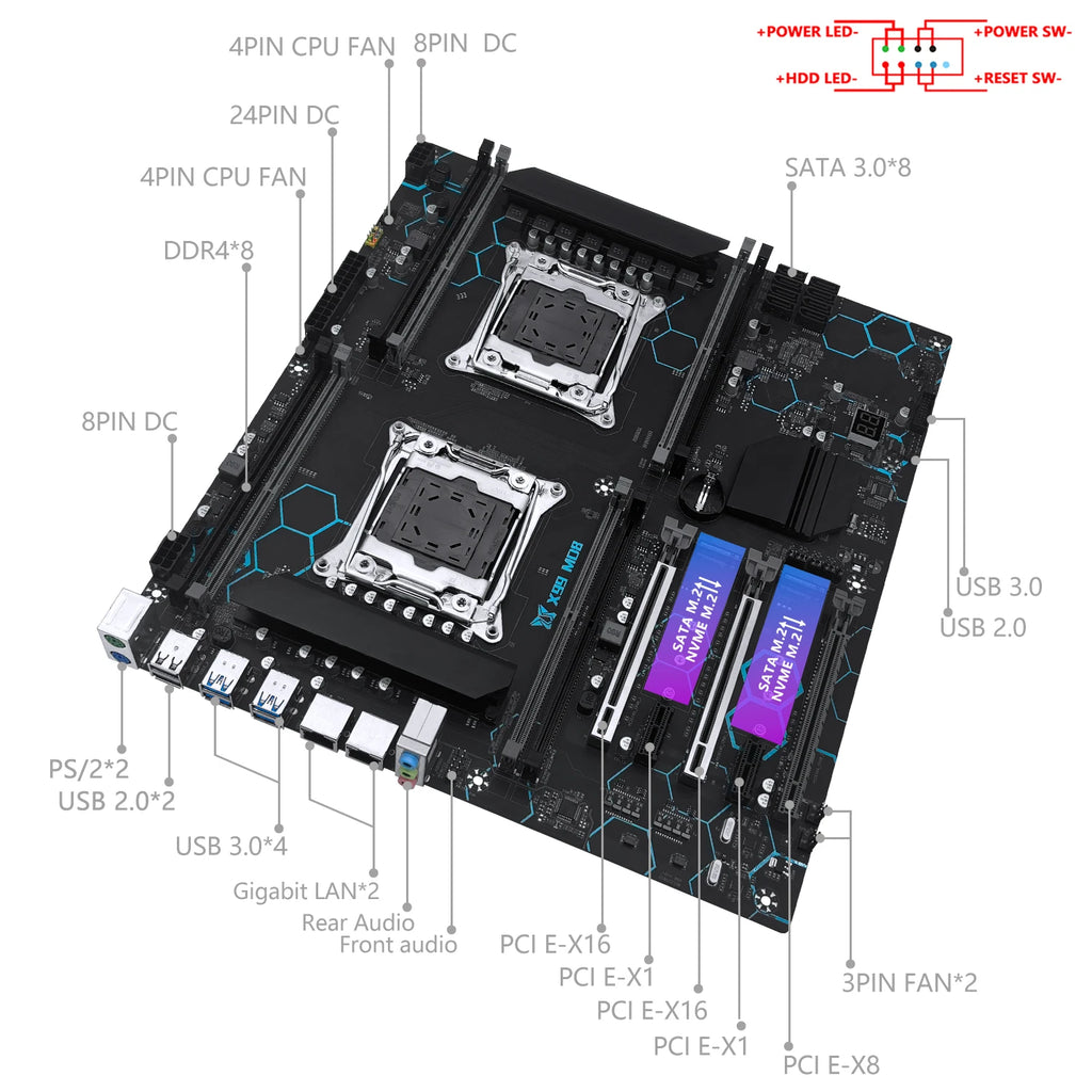 MACHINIST X99 MD8 Dual CPU Motherboard Optional  Kit Set lntel Xeon E5 2680 V4 LGA2011-3 DDR4 32GB RAM C612 chip Server Computer