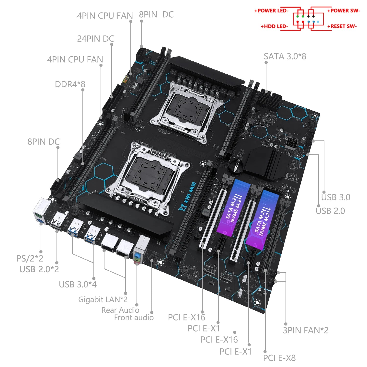 MACHINIST X99 MD8 Dual CPU Motherboard Optional  Kit Set lntel Xeon E5 2680 V4 LGA2011-3 DDR4 32GB RAM C612 chip Server Computer