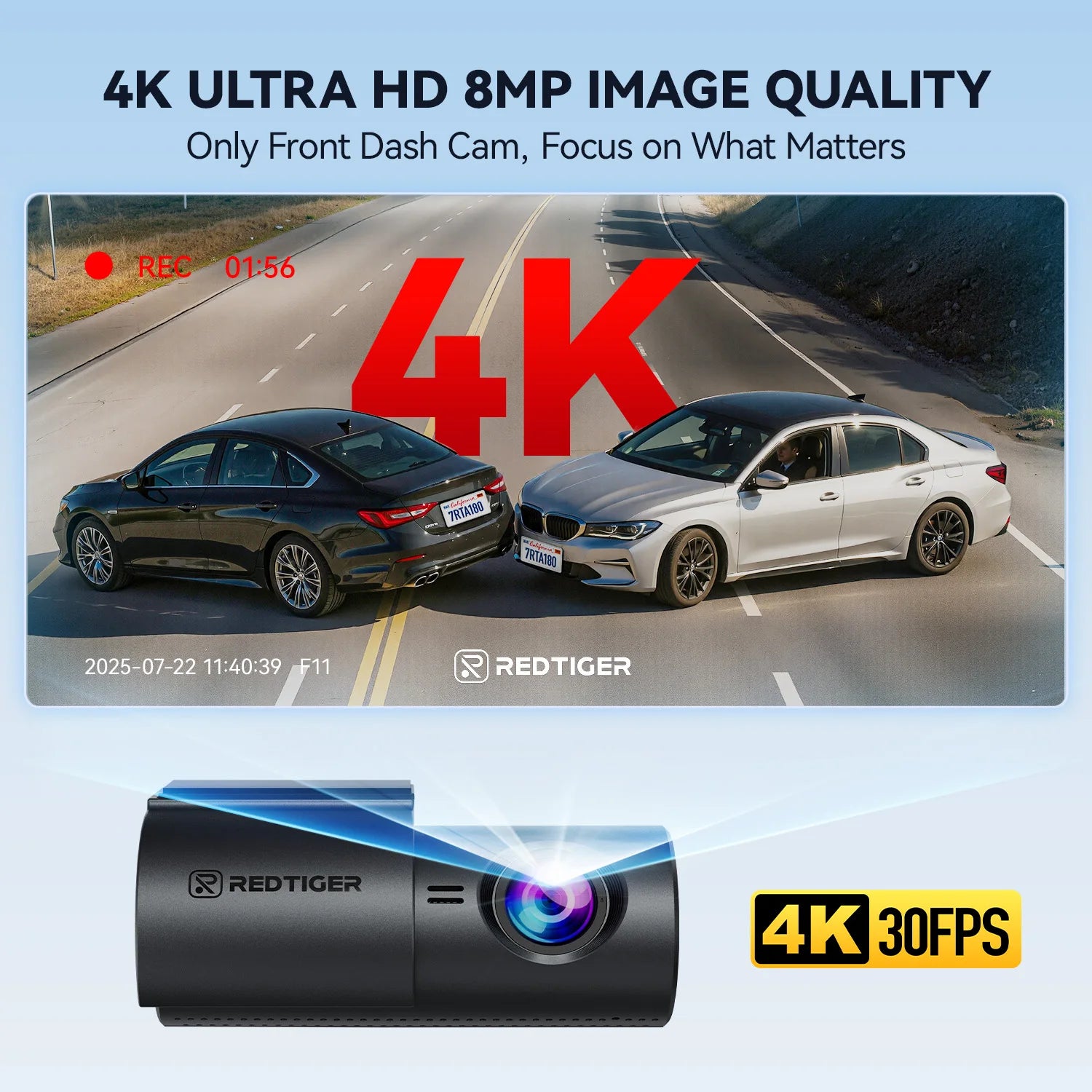 REDTIGER A1 4K Mini Dash Cam WiFi & APP Control Compact Car Camera Super Night Vision G-Sensor 24H Parking Mode Loop Recording
