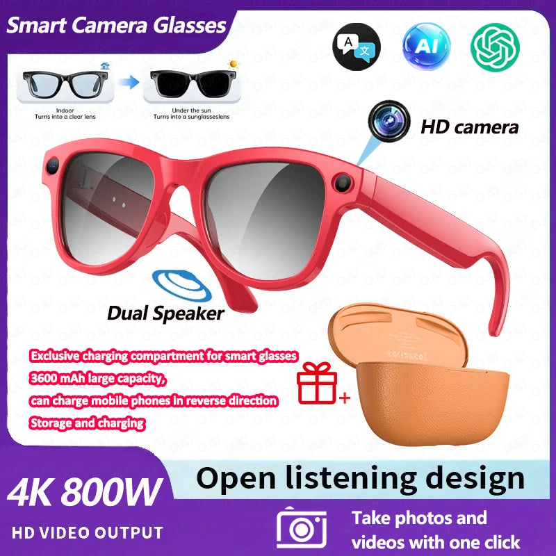2026 4K HD AI Smart Glasses Chat GPT 800MP Camera Bluetooth Call 290mAh Battery 32GB Voice Assistant Control Smart Glasses 2026