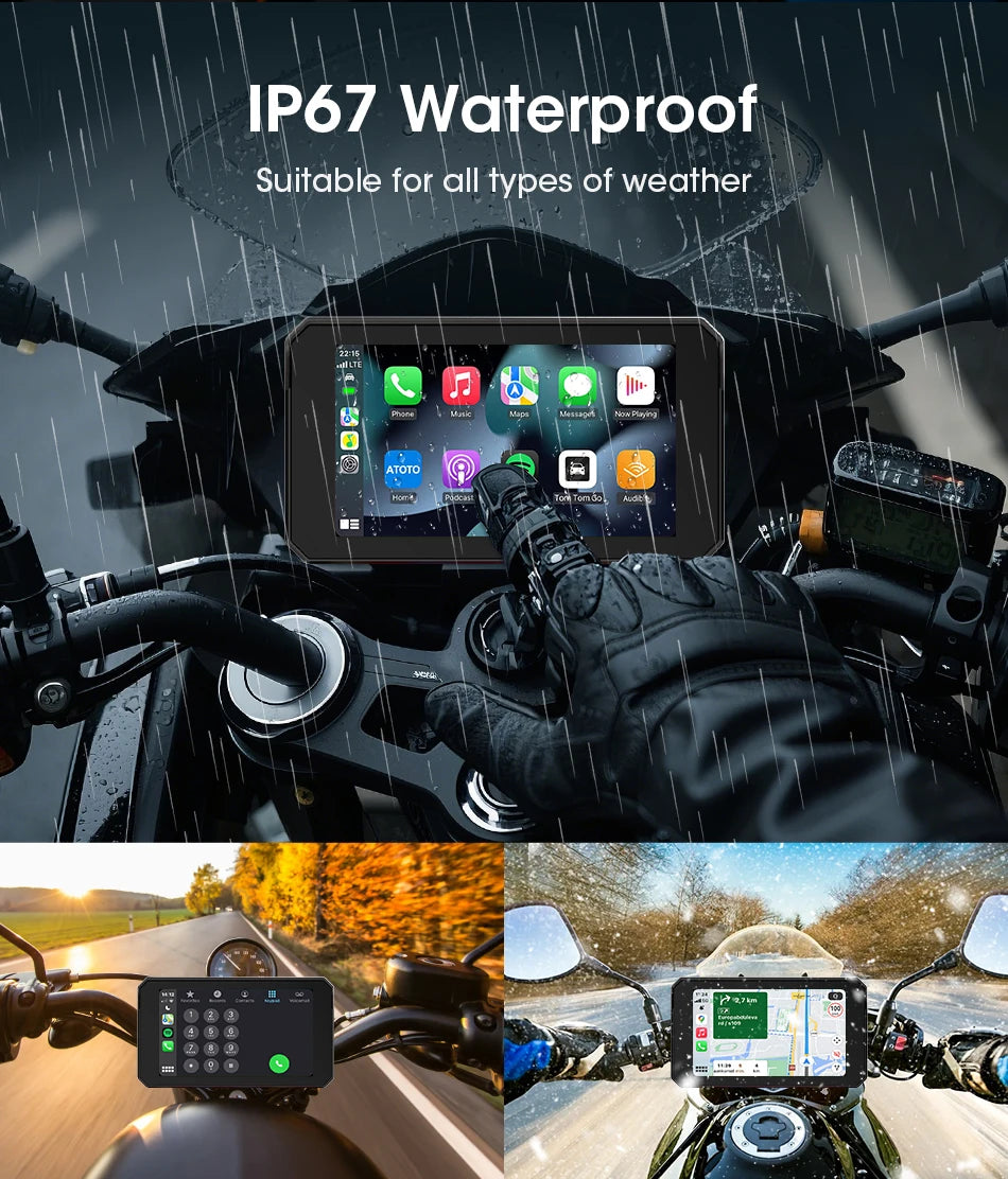 Jansite Dual Bluetooth Motorcycle Carplay Screen Navigation GPS Display IP67 Waterproof Support Helmet Intercom Moto Accessories