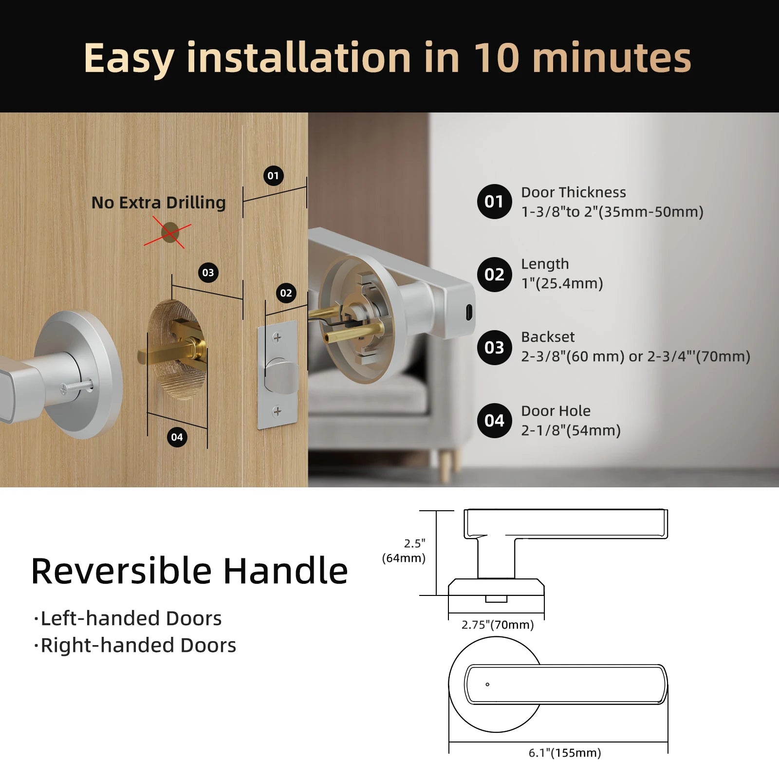 Viladepot Smart Lock Fingerprint Door Lock App Control Passcode Unlock Electronic Touchscreen Keypad