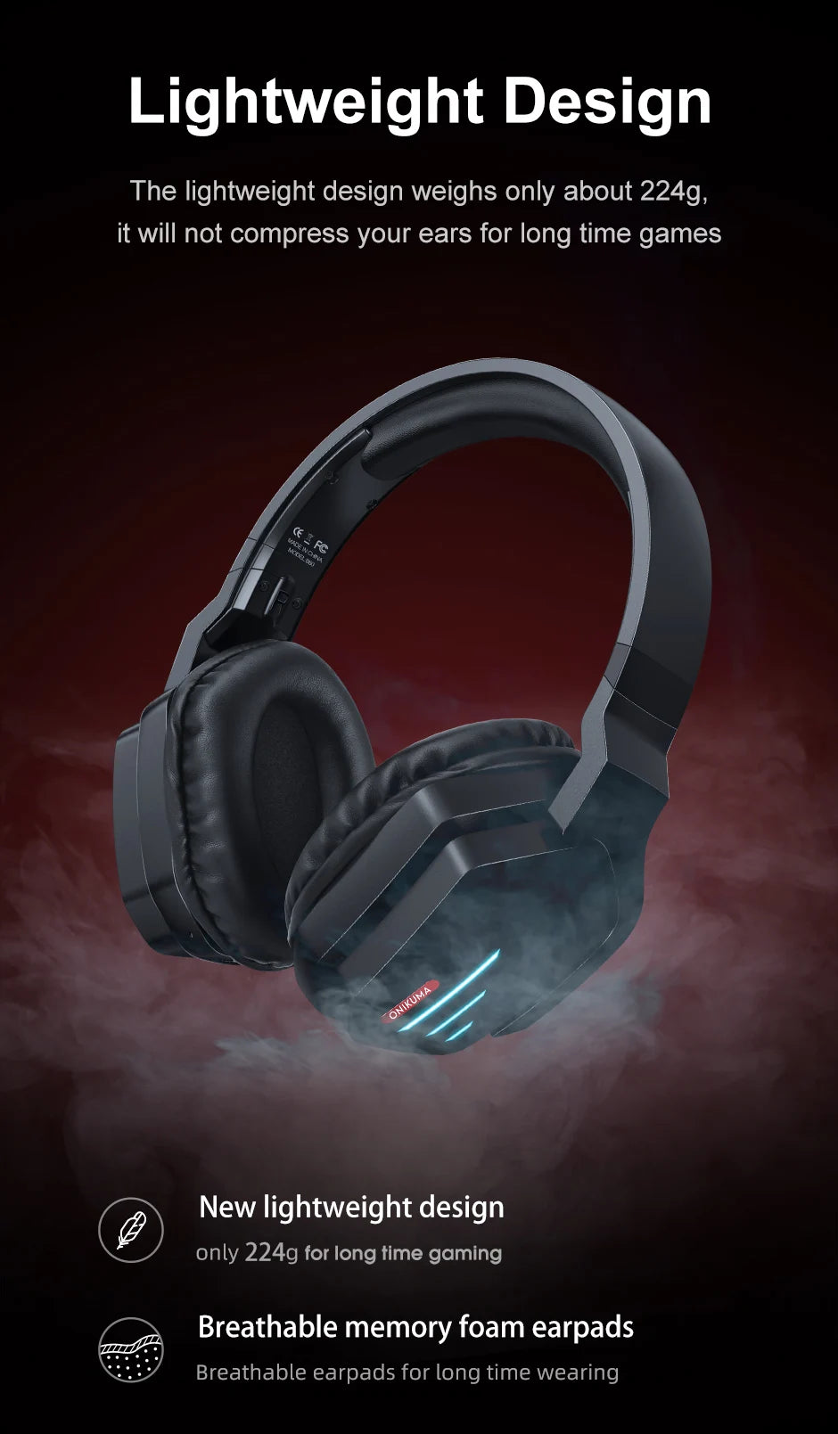 ONIKUMA Wireless Gaming HeadsetNoise Cancelling Earphone Headset Gaming Headphone With Microphone RGB B60  For PS5 PS4 PC Mac