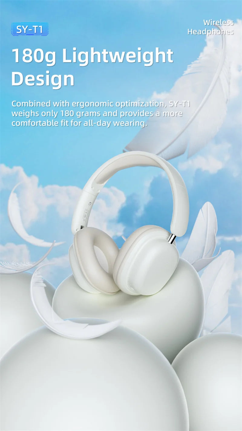 SY-T1 Foldable Wireless Headphones Lightweight Bluetooth 5.3 Earphone Pluggable Mic Stereo Music Game Headset For Friend Gifts